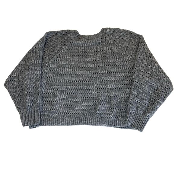Blue Marled Textured Knit Crop Sweater Women’s M | Long Sleeve Crew Neck - Picture 2 of 9
